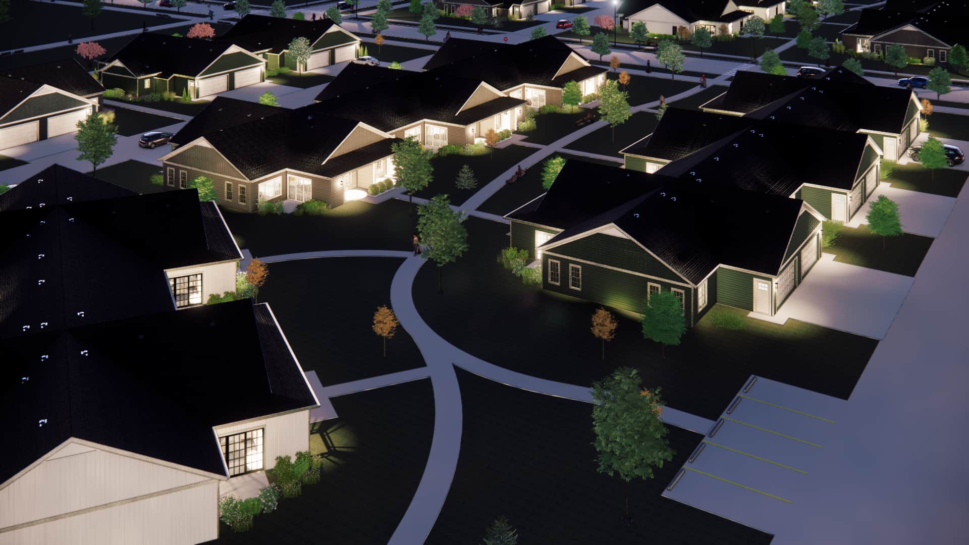 Rendering of the community at night